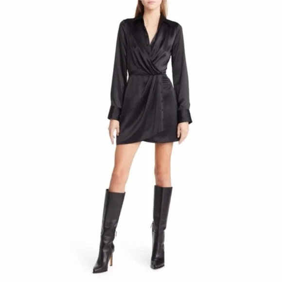 NEW Reformation Alaine 100% Silk Dress Black 2